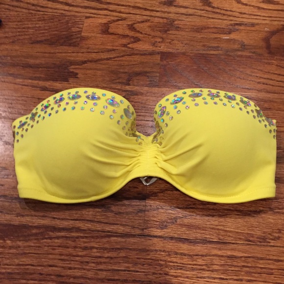Yellow strapless swim top