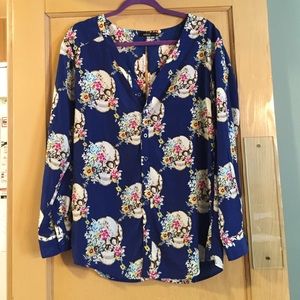 Long Sleeve silky skull blouse