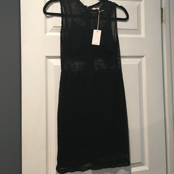 Black tank top dress with mesh overlay