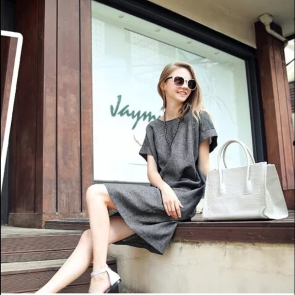 ♦️Shoba Linen Shift Dress, Gray - Picture 2 of 5