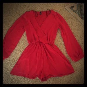 Adorable deep V red romper