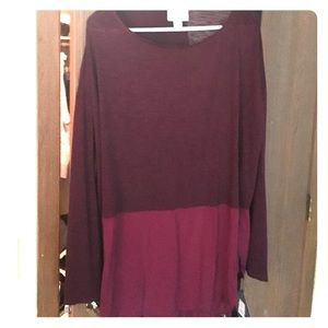 Burgundy long sleeve shirt with sheer bottom