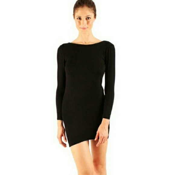 🆕ATID Black Long Sleeve Deep Scoop Backless Mini Dress - Picture 3 of 5