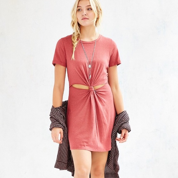SOLD Pink Knotted Cut Out T- Shirt Dress - Picture 3 of 4