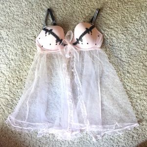 Pink and black baby doll lingerie