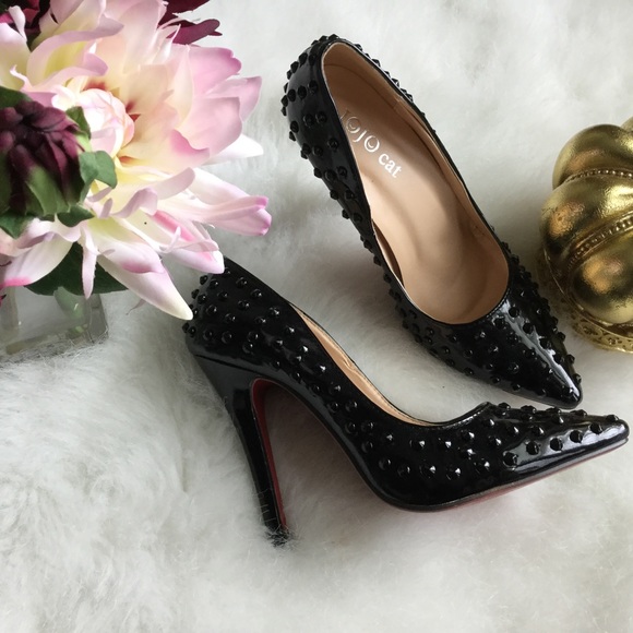 SPIKE BLACK LEATHER HEEL