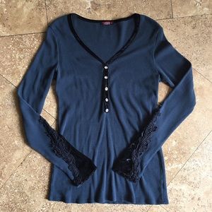 T-Party Long Sleeve Top with Velvet Trim