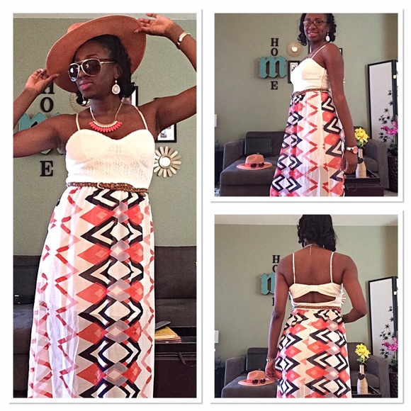 ❌DONATED❌ Lace/Chiffon Chevron Print Maxi Dress - Picture 4 of 4