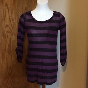 Splendid sheer stripe tab sleeve top