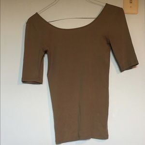 Ann Taylor Cotton Boat-Neck Shirt (Taupe)