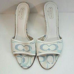 Coach Mules Clogs Sandals Logo Blue White 9M