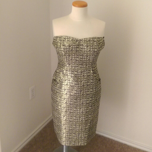 Strapless Gold and black Geo Brocade Texture Dress