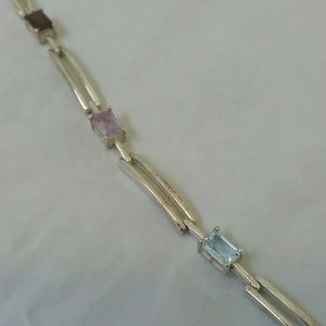 Rainbow stone bracelet. Sterling 7.5 inches.