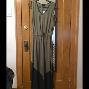 Metaphor army green & black silky maxi dress