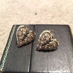 Gold heart earrings with iridescent rhinestones