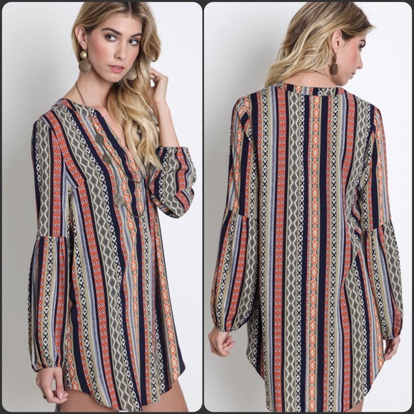 SALE🌻Retro Vintage Printed Mini Shirt Dress Tunic - Picture 2 of 3