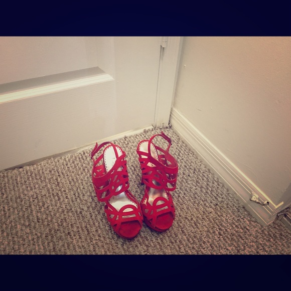 Bebe orange suede stilettos