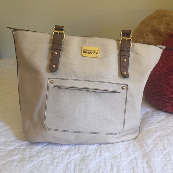 Cream leather tote.