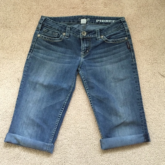 Silver 'Pioneer' jean cut off shorts/capris