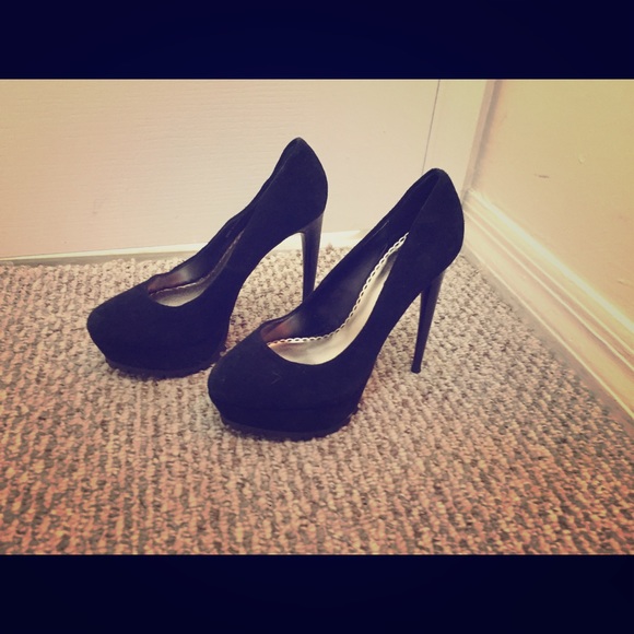 Bebe Black suede stilettos with rubber bottom