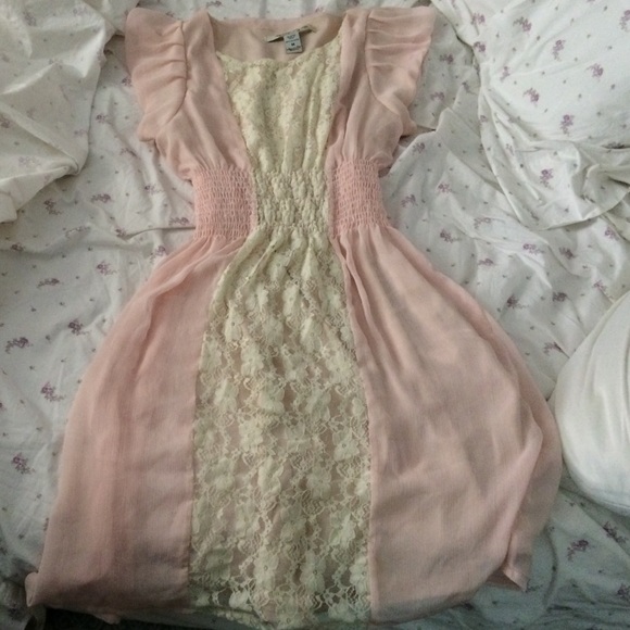 Pretty pink dress with cream colored lace