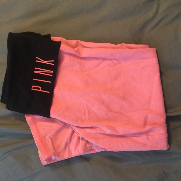 Coral with black bank PINK yoga capris