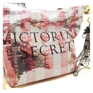•victoria's secret sequin striped tote bag•