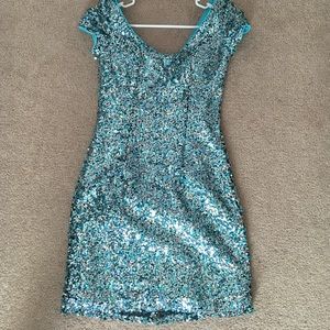 Blue and silver sequin formal dress