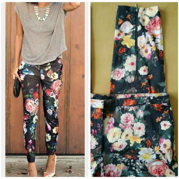 Mango Pants - MNG by Mango  Floral Print Slim Trousers