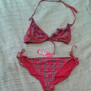 Red & Blue Plaid Tartan String Bikini