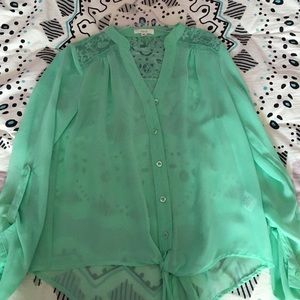 Sheer aqua button up