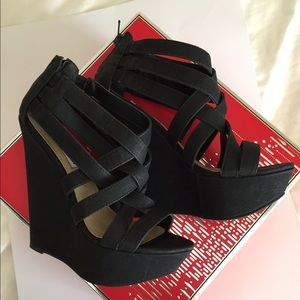 Steve Madden 'Xcess' Black Suede Wedges