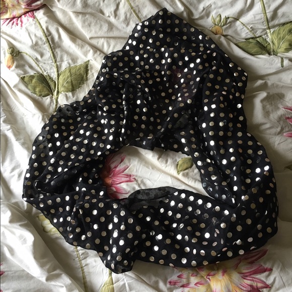 Black infinity scarf with silver polka dots