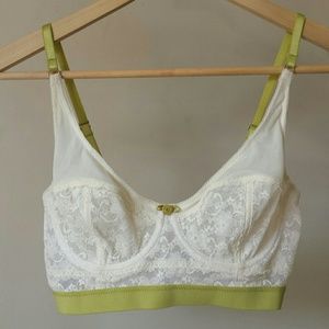 Cream & lime green lace bralette