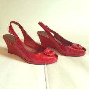 Sassy Red Patent Leather Clarks Wedges