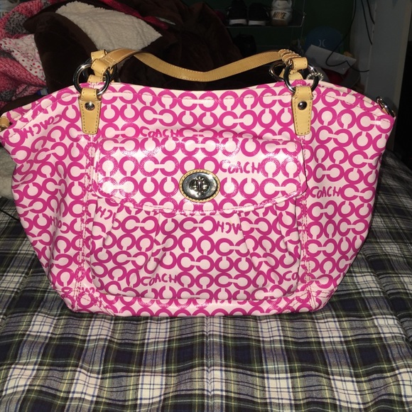 Coach Pink Leah Signature Op Art Coated Canvas