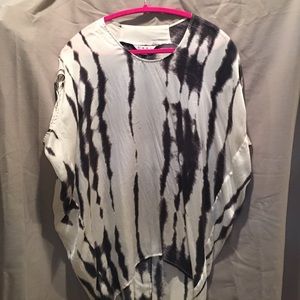 CAbi black and white silk top