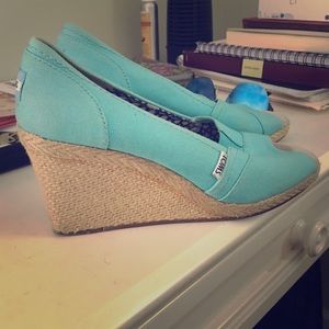 Tom Shoes Light Blue Canvas Women's Classic Wedges