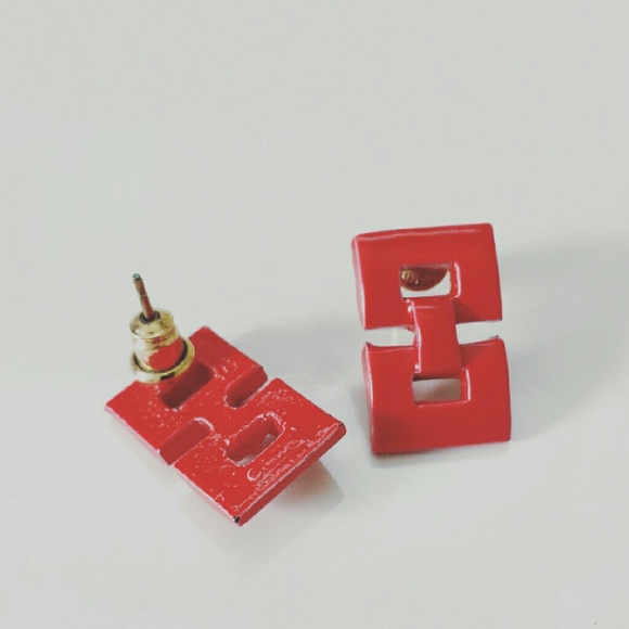 Vintage Vendome Red Enamel Link Stud Earrings