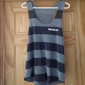 Rogue Fitness black and gray striped tank top
