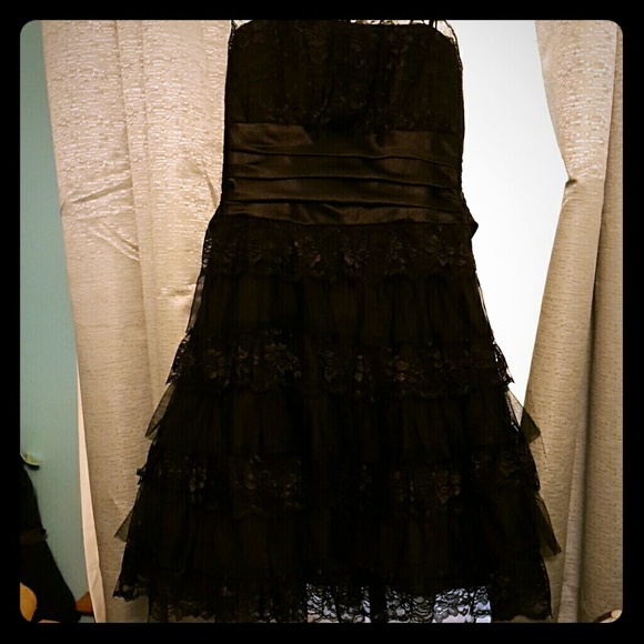 Black lace and silk dress