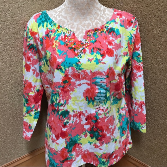 Ruby Rd Printed blouse/Shirt with beaded Top - Picture 1 of 4