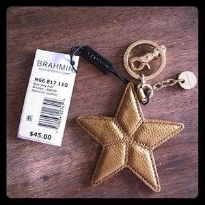 Brahmin gold star leather keychain