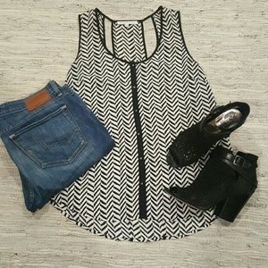 Black and white sleeveless top