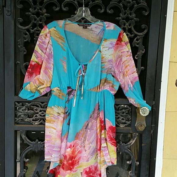 Turquoise pink, red, yellow beautiful blouse