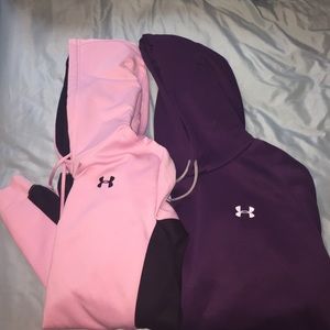 2 Under Armour Sweatshirts with hoods and pockets