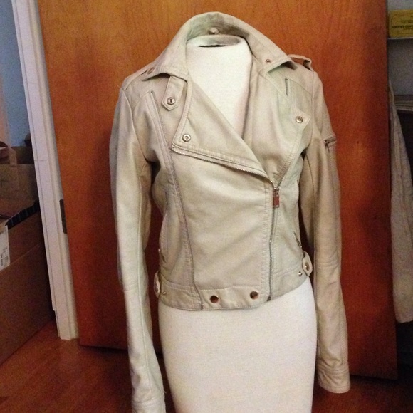 PU Leather Moto Jacket Beige
