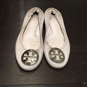 Tory Burch White Leather Flats