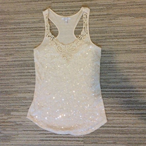 cream sequined tank top