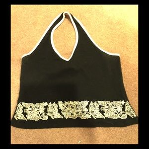 Black halter top with white pattern